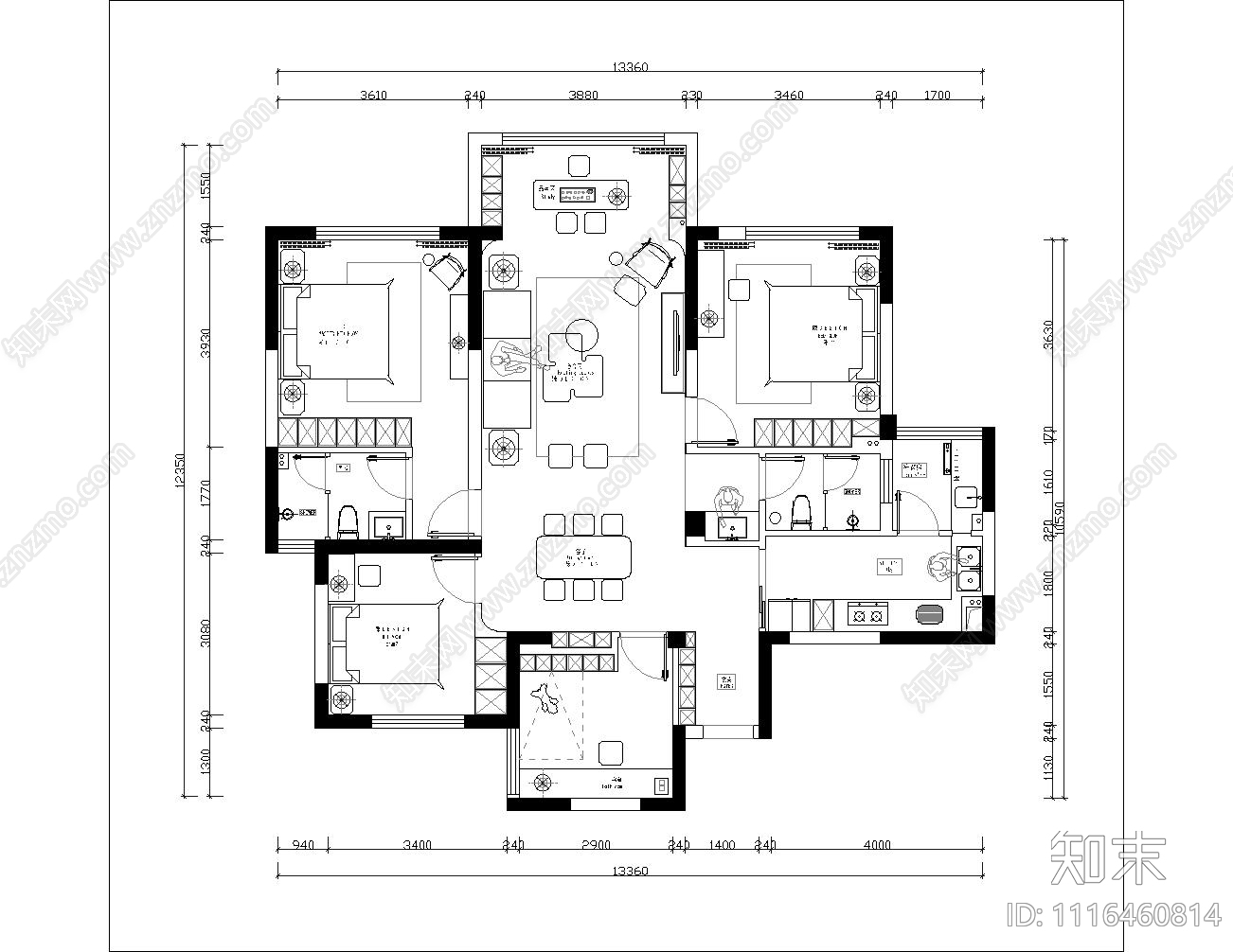 CDT空间设计户型方案cad施工图下载【ID:1116460814】