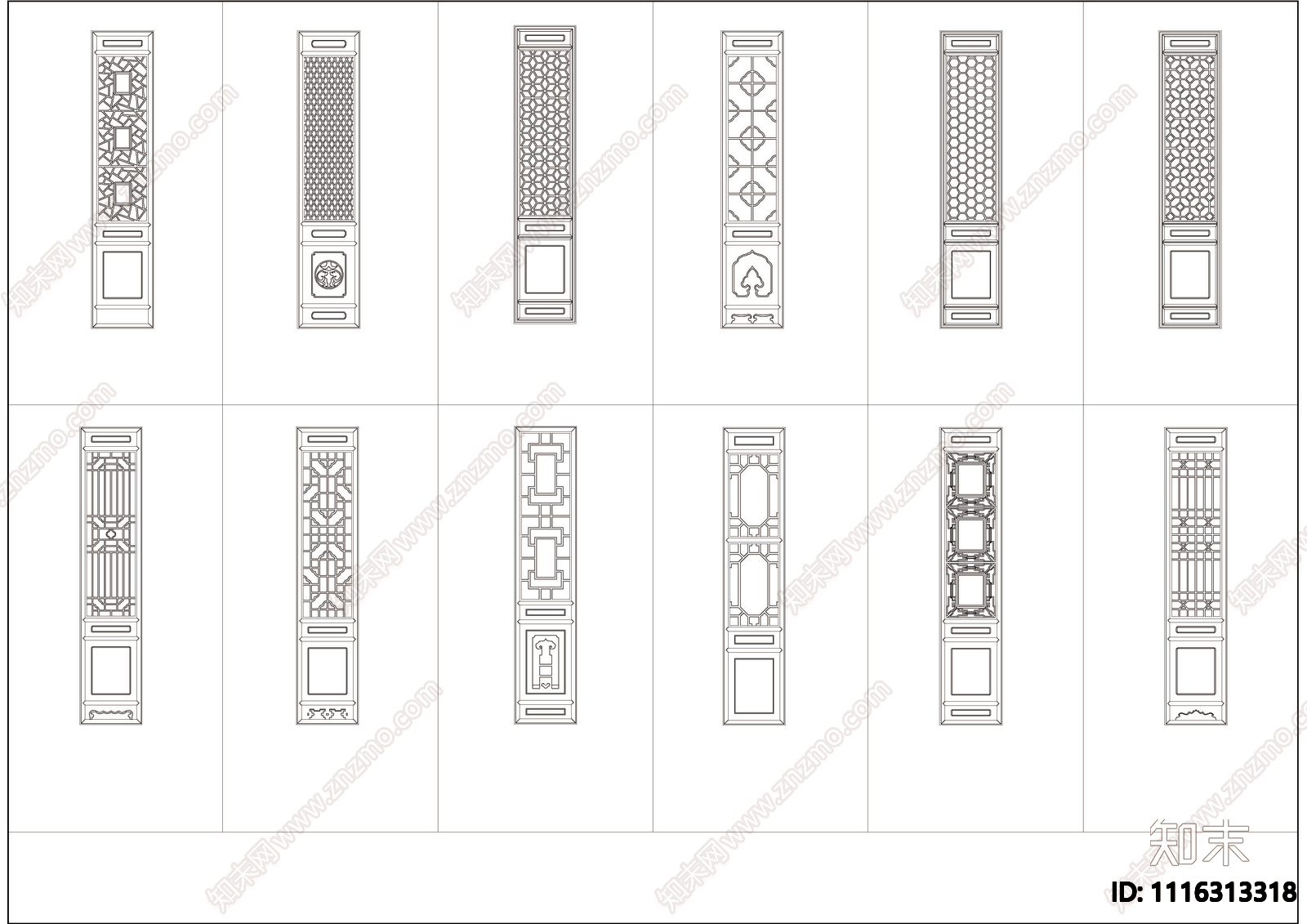 中式屏风古建筑门窗CAD施工图施工图下载【ID:1116313318】