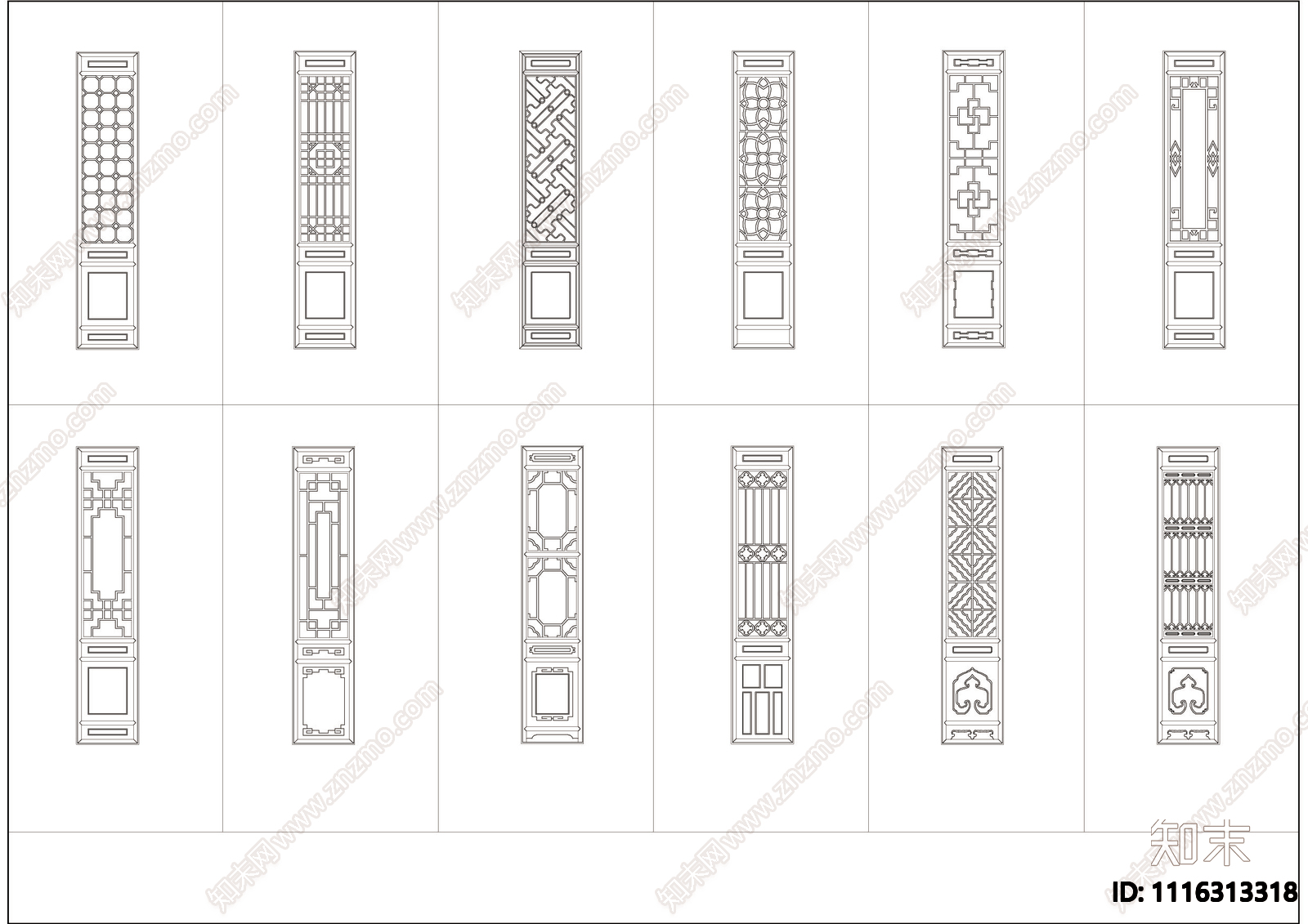 中式屏风古建筑门窗CAD施工图施工图下载【ID:1116313318】