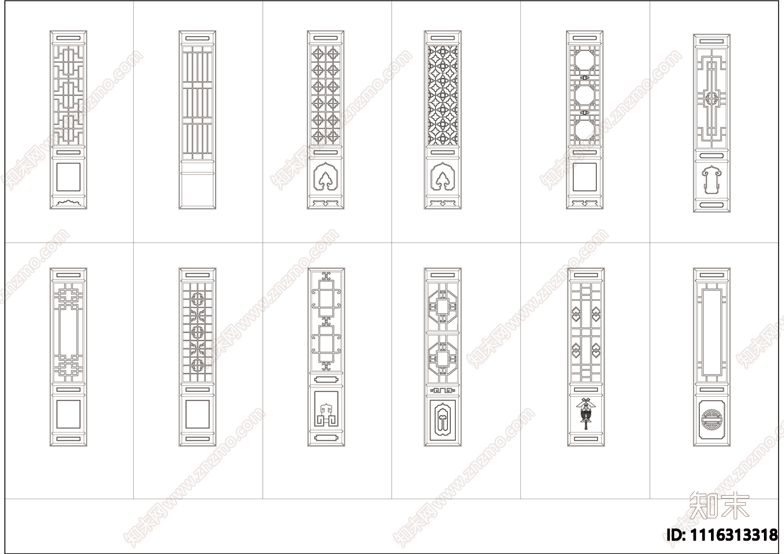 中式屏风古建筑门窗CAD施工图施工图下载【ID:1116313318】