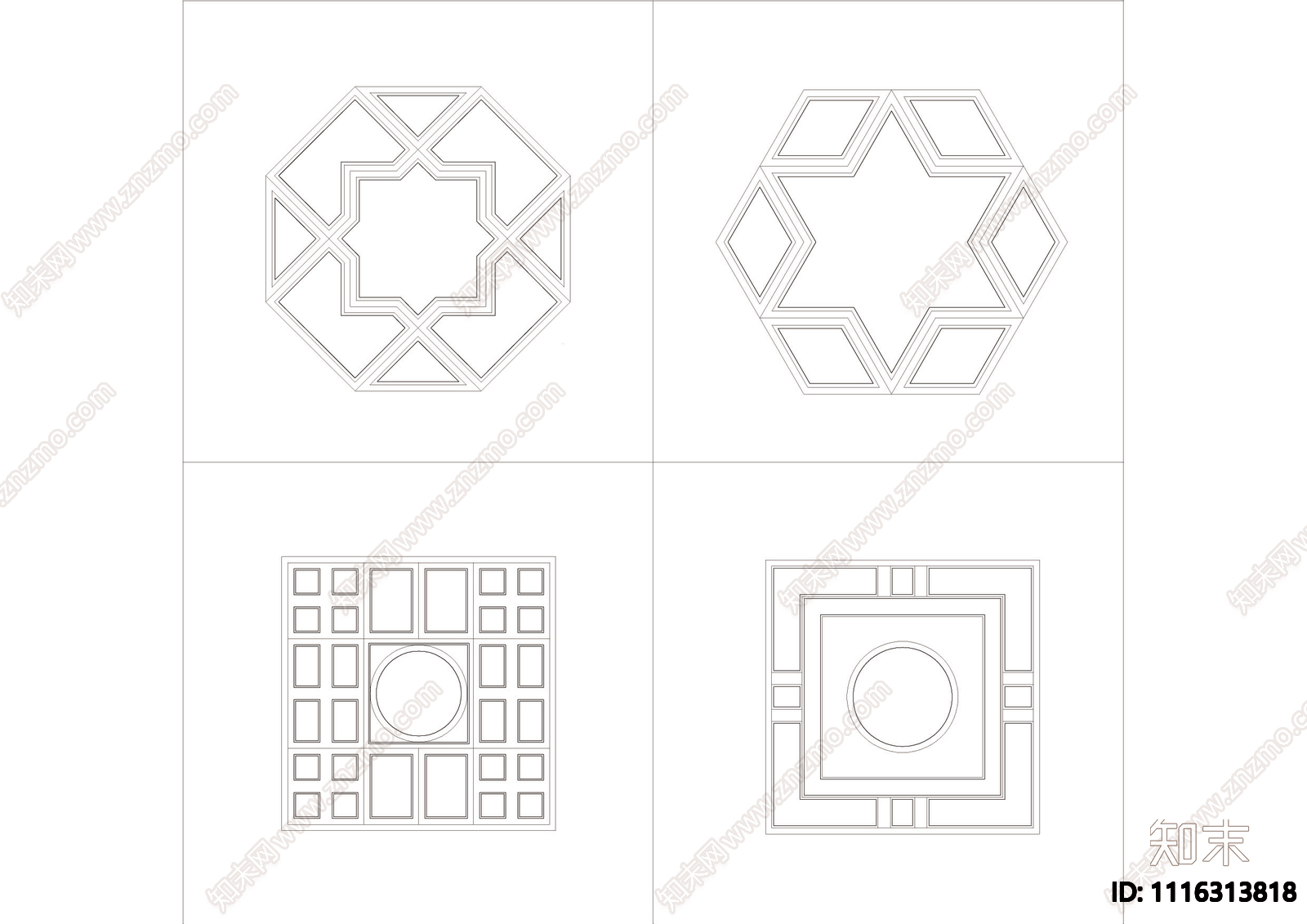 仿古窗漏窗图CAD施工图cad施工图下载【ID:1116313818】