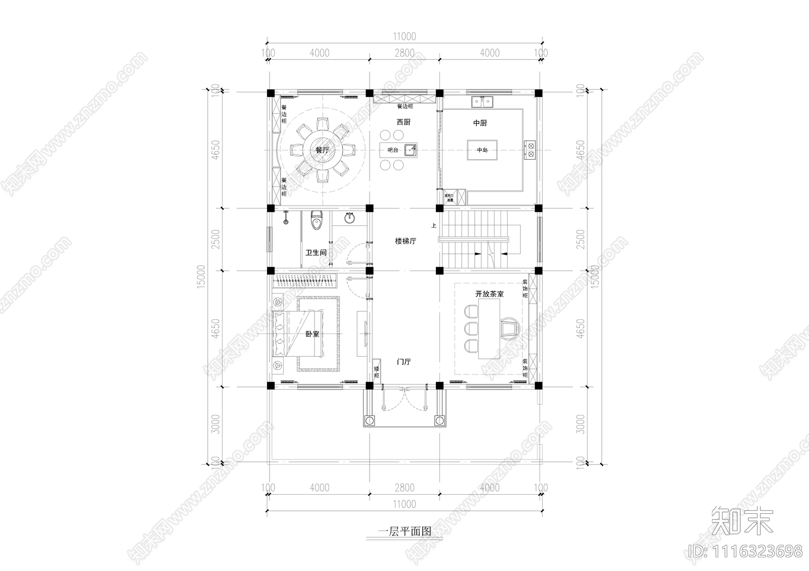 自建房别墅家装平面图CAD施工图cad施工图下载【ID:1116323698】