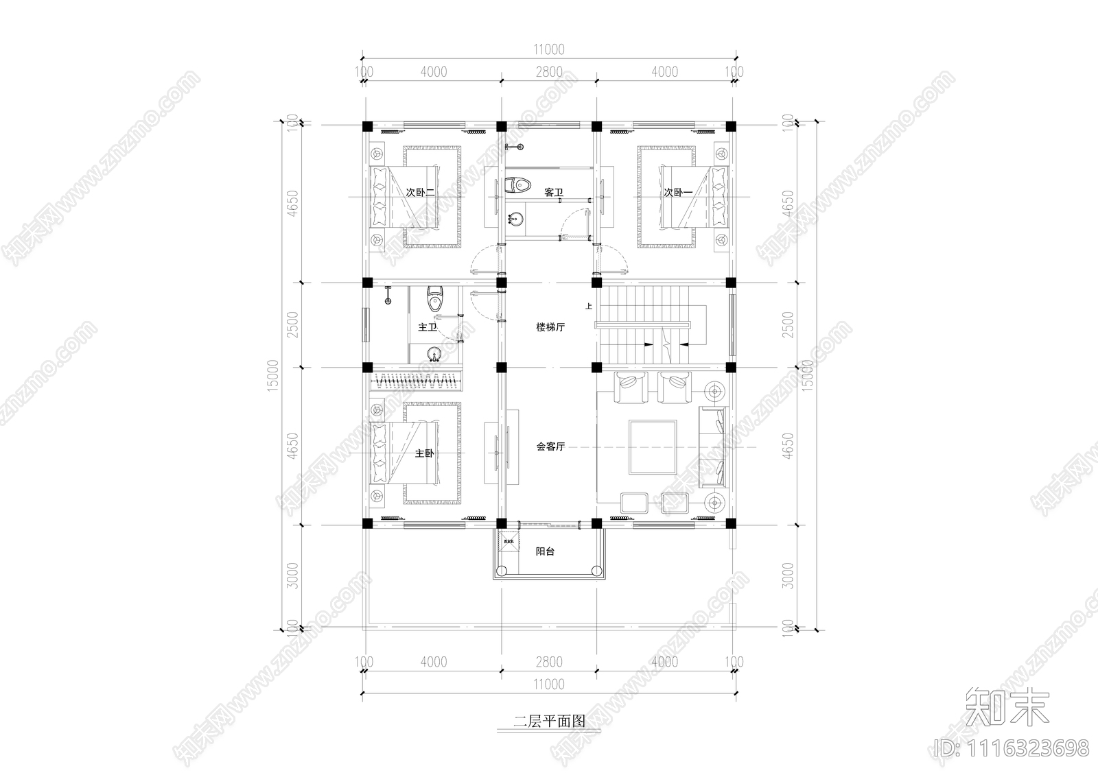 自建房别墅家装平面图CAD施工图cad施工图下载【ID:1116323698】