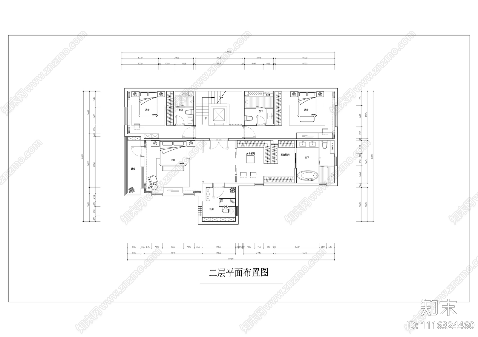 四层别墅平面布置CAD方案施工图下载【ID:1116324460】