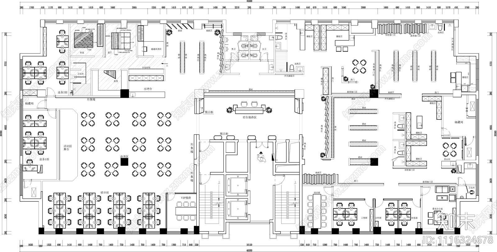 2000㎡装修公司建材展厅平面图施工图下载【ID:1116324678】