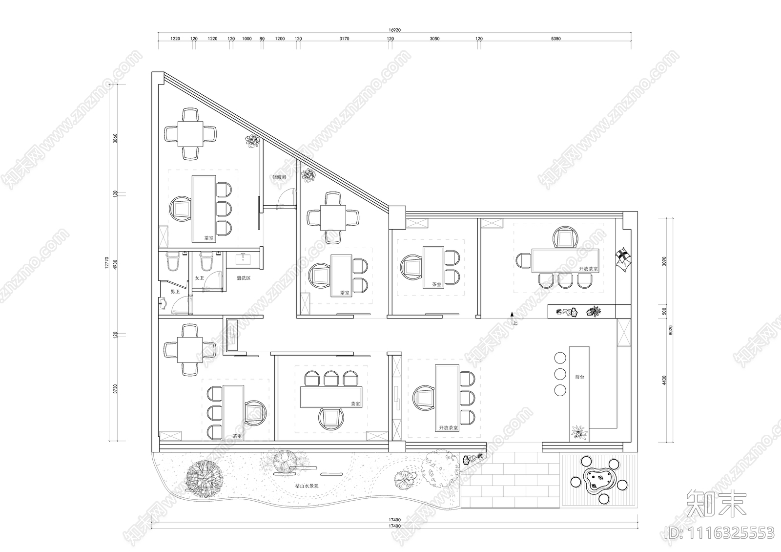 室内茶室cad平面方案施工图下载【ID:1116325553】