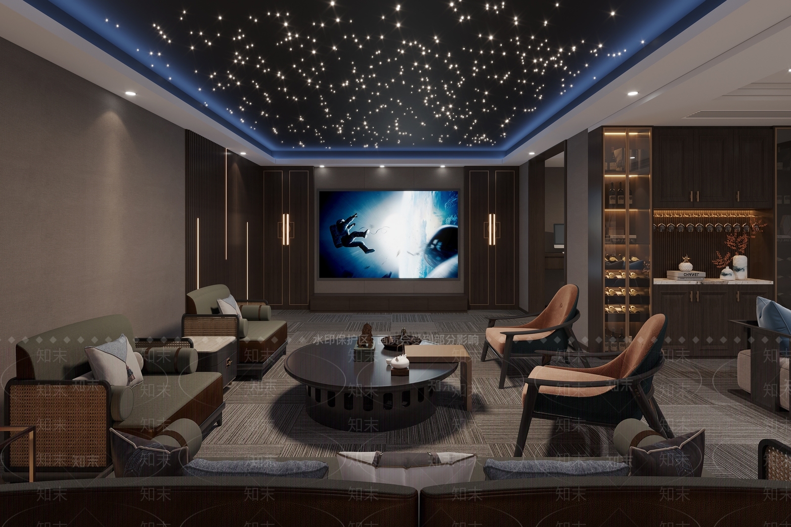 新中式地下影音室3D模型下载【ID:1116327640】