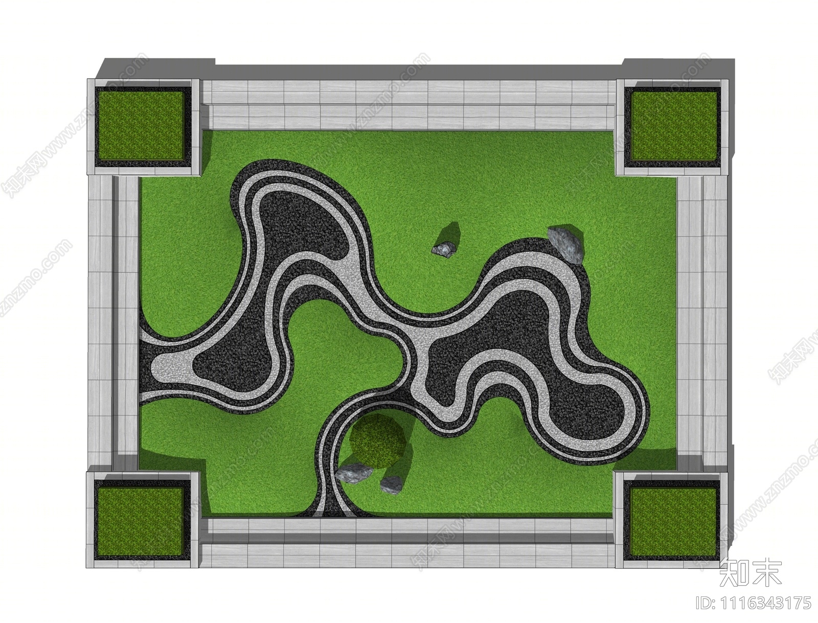 现代微地形景观SU模型下载【ID:1116343175】