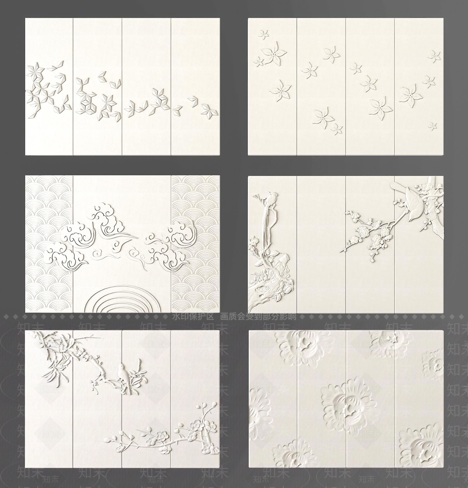 新中式浮雕软包硬包背景墙SU模型下载【ID:1116345109】