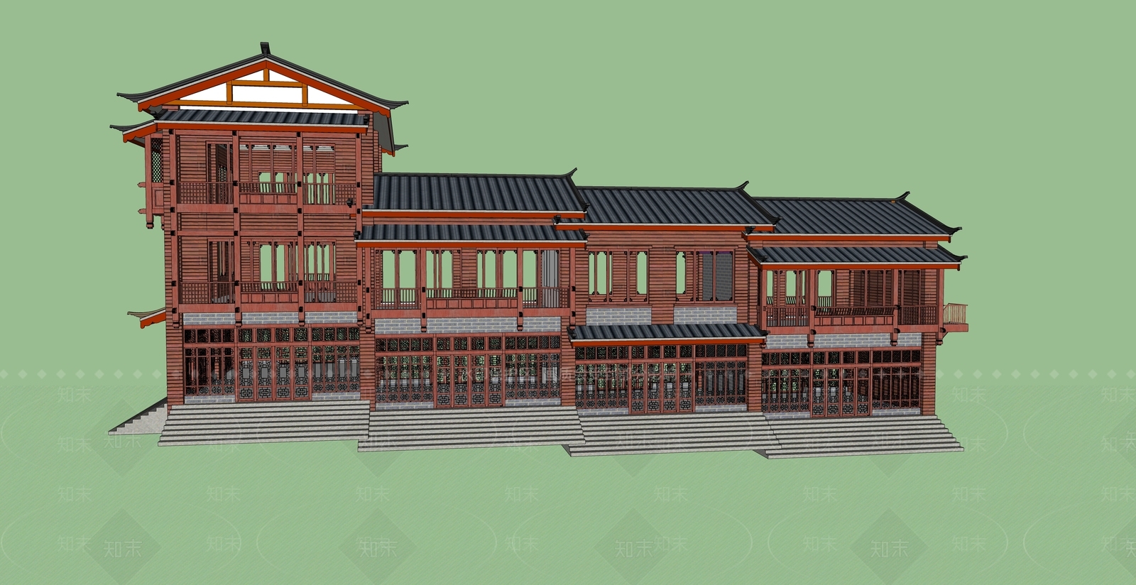 中式商业多层SU模型下载【ID:1116357614】