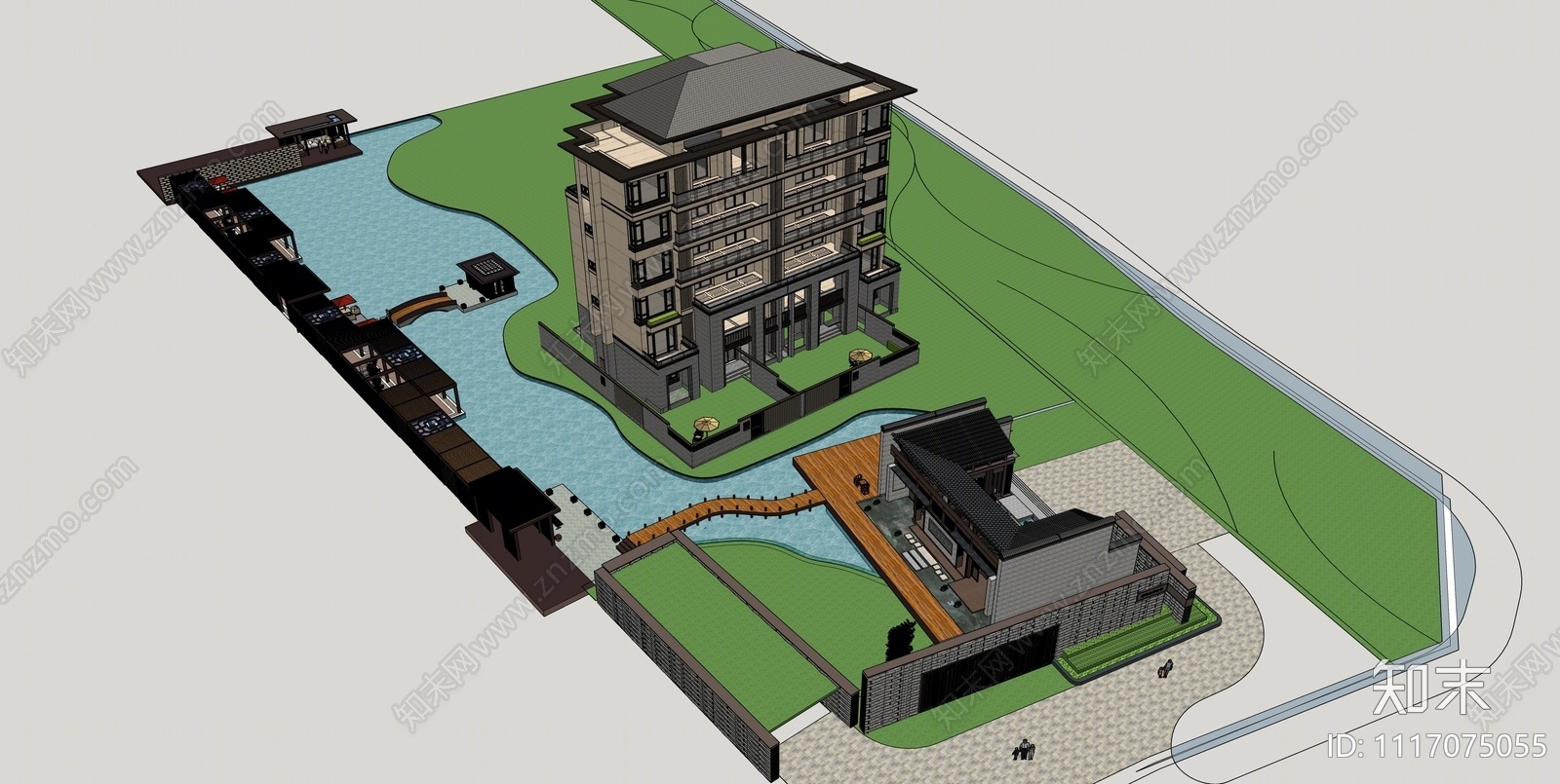 现代小区建筑SU模型下载【ID:1117075055】