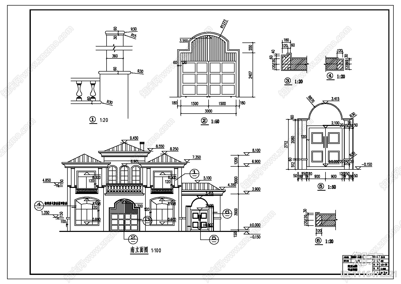 欧式简约别墅建筑全套施工图cad施工图下载【ID:1116472221】