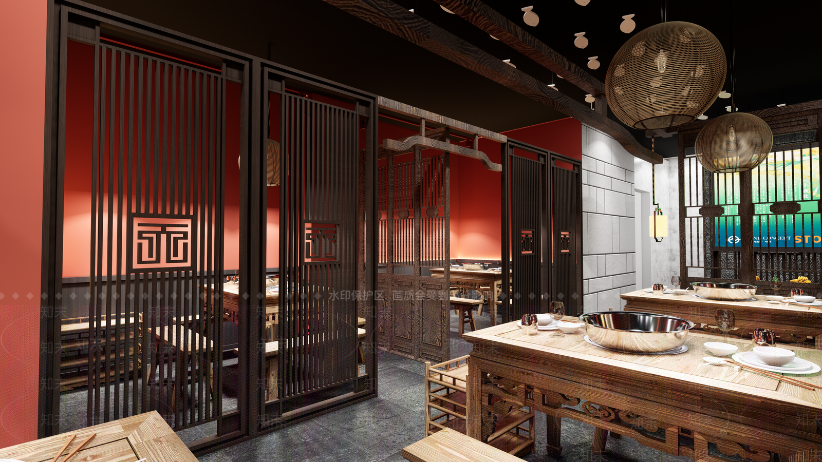 新中式火锅店SU模型下载【ID:1116369877】