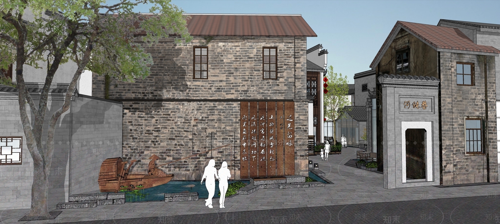 中式古镇商业街SU模型下载【ID:1116377922】