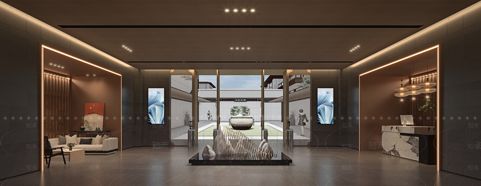 现代小区入户门厅3D模型下载【ID:1116384686】