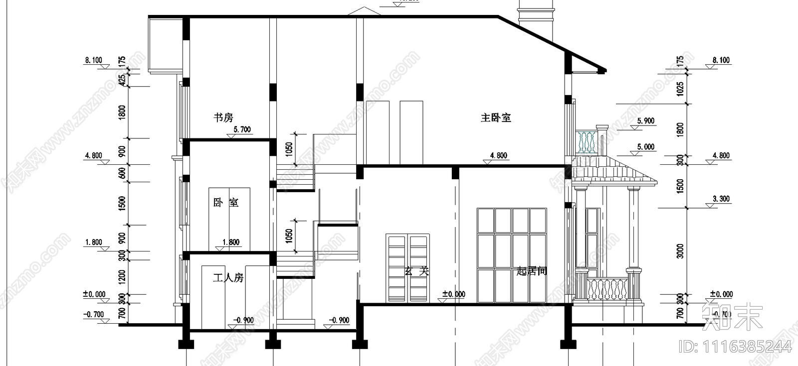 别墅建筑设计全套施工图cad施工图下载【ID:1116385244】