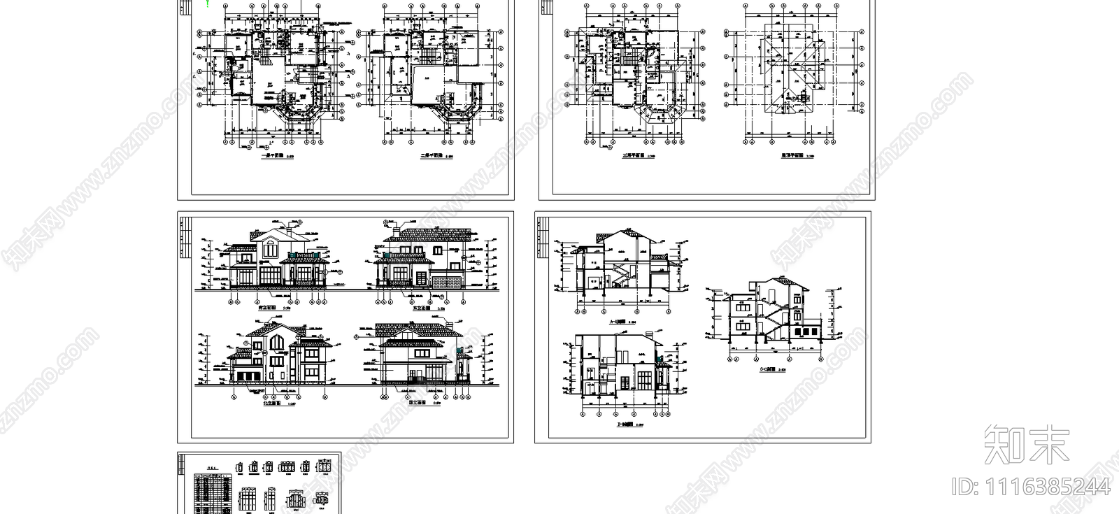 别墅建筑设计全套施工图cad施工图下载【ID:1116385244】