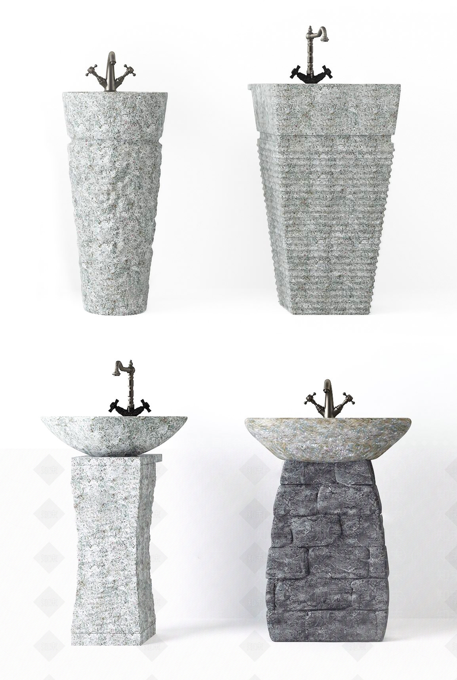 新中式石头洗手台盆组合SU模型下载【ID:1116386484】