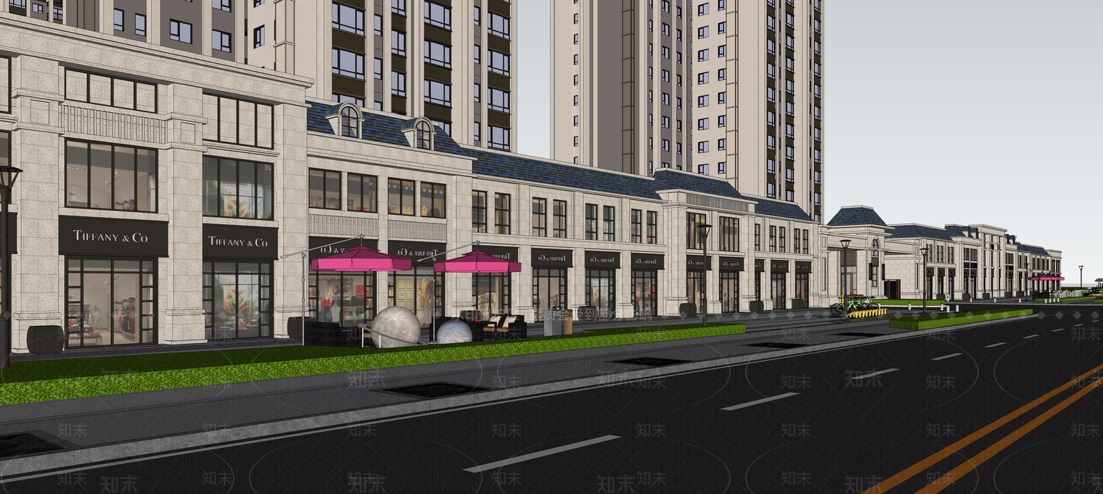 法式商业街SU模型下载【ID:1116390336】