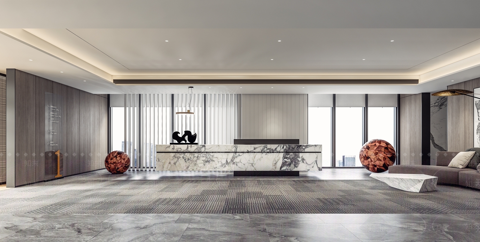 现代办公前厅大堂SU模型下载【ID1116394478】_知末su模型网