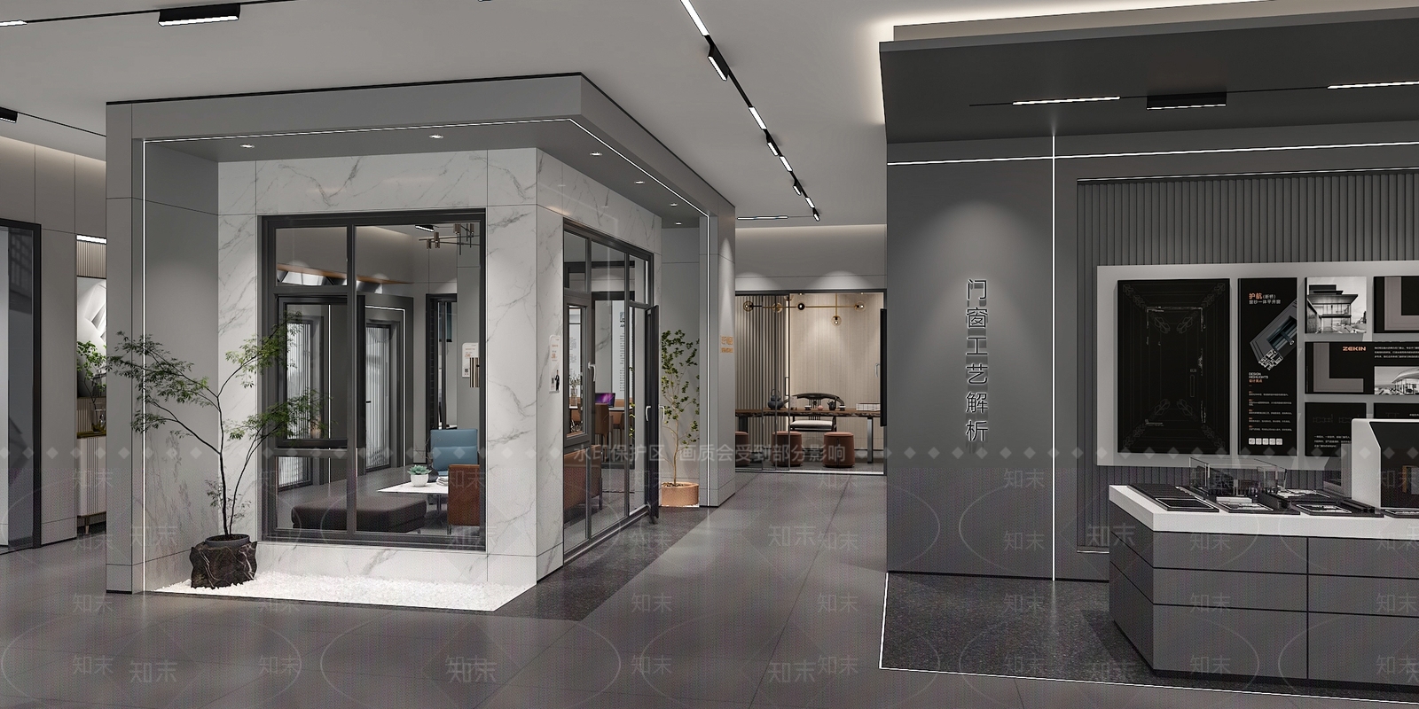 现代门窗专卖店3D模型下载【ID:1116399325】