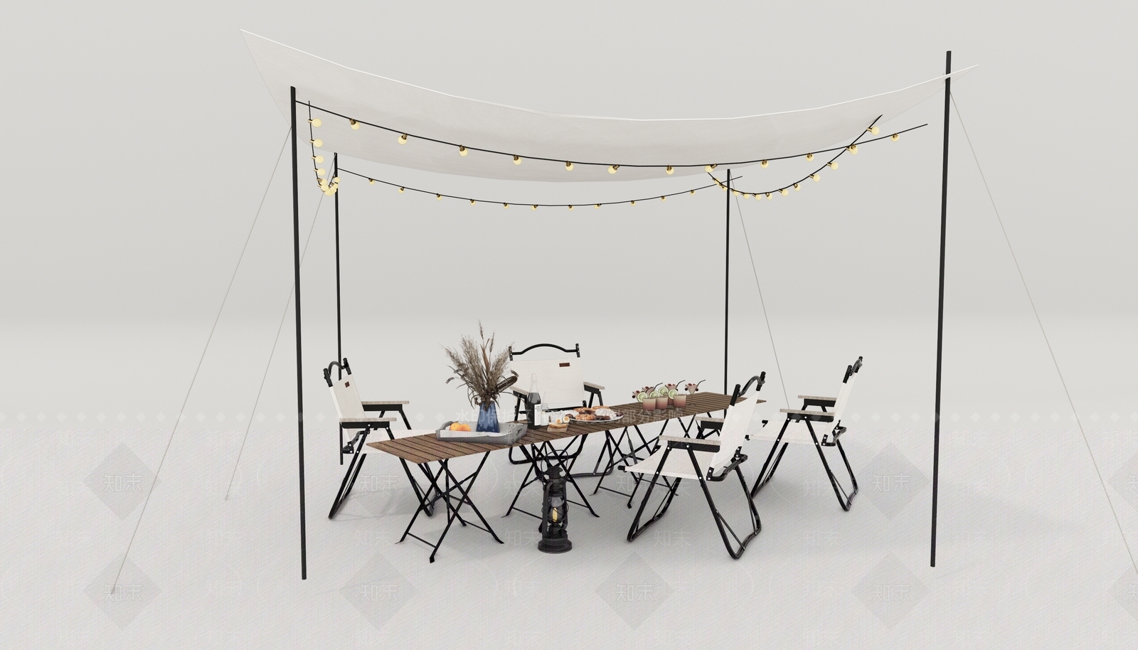 现代户外露营休闲折叠桌椅组合SU模型下载【ID:1116399642】