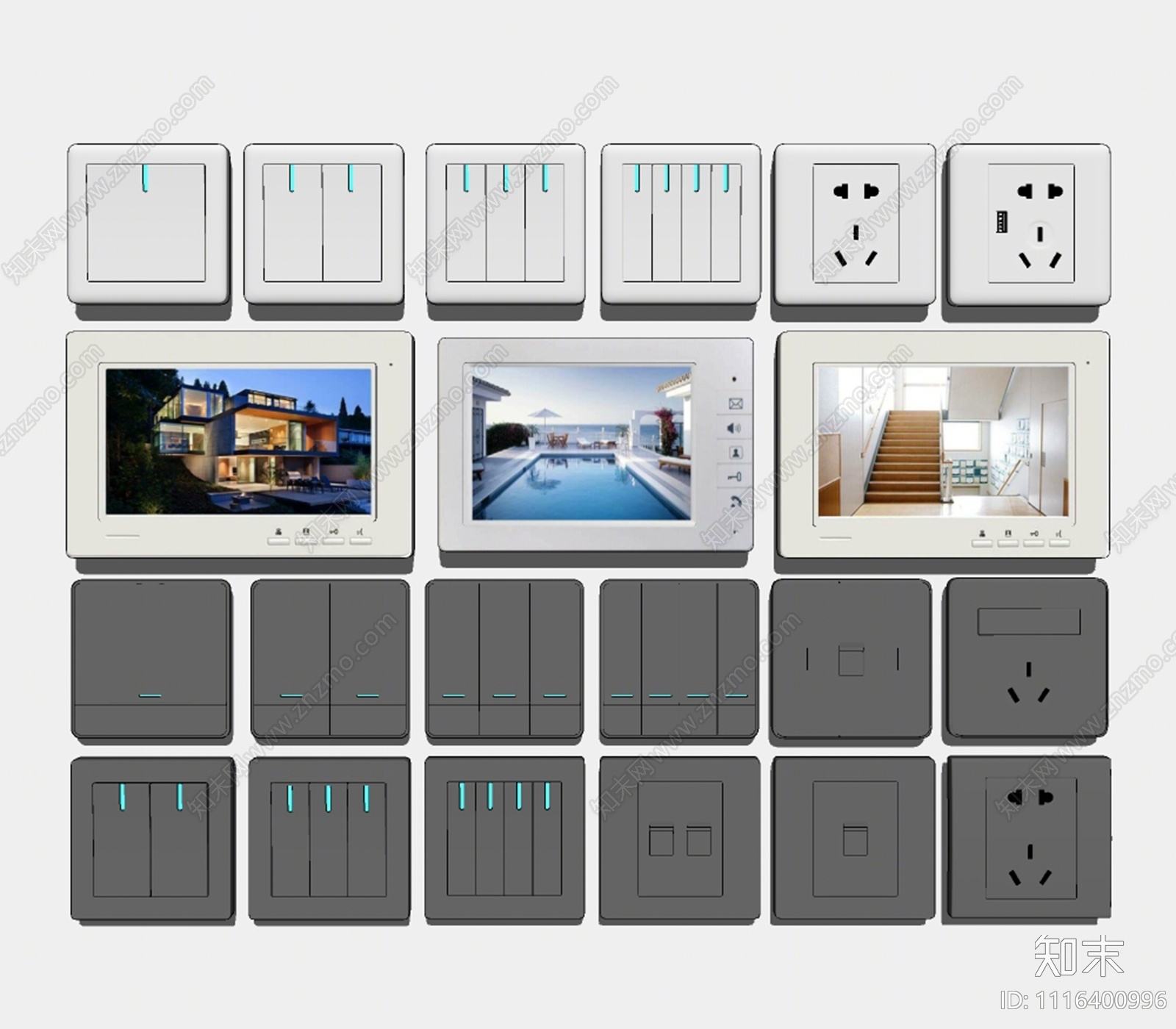 现代面板开关SU模型下载【ID:1116400996】