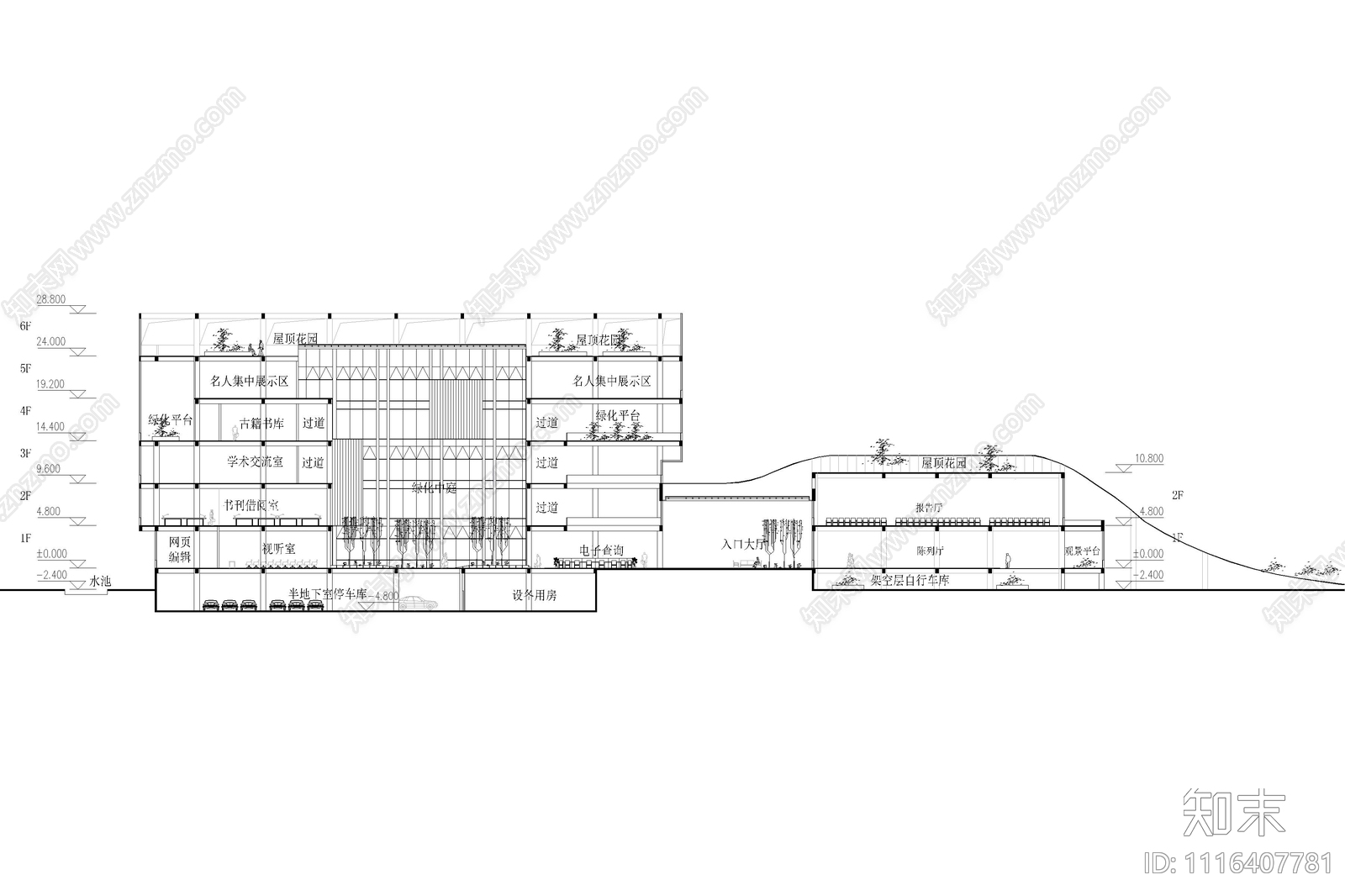 地上五层图书馆建筑方案设计图施工图施工图下载【ID:1116407781】