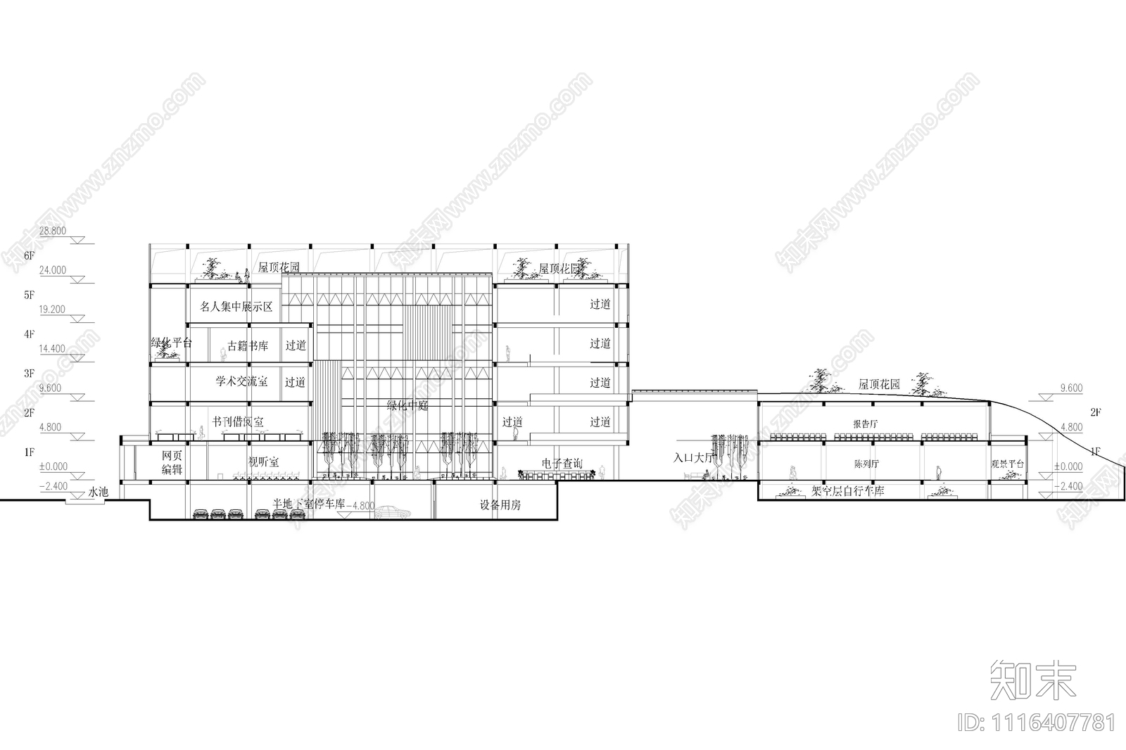 地上五层图书馆建筑方案设计图施工图施工图下载【ID:1116407781】