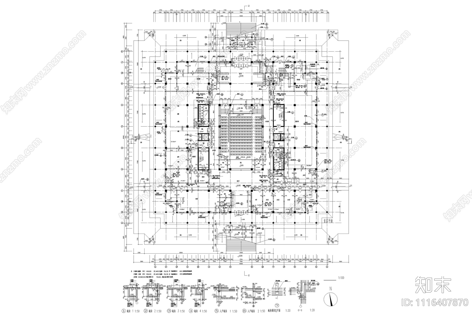 七层师范学院图书馆建筑设计图施工图施工图下载【ID:1116407870】