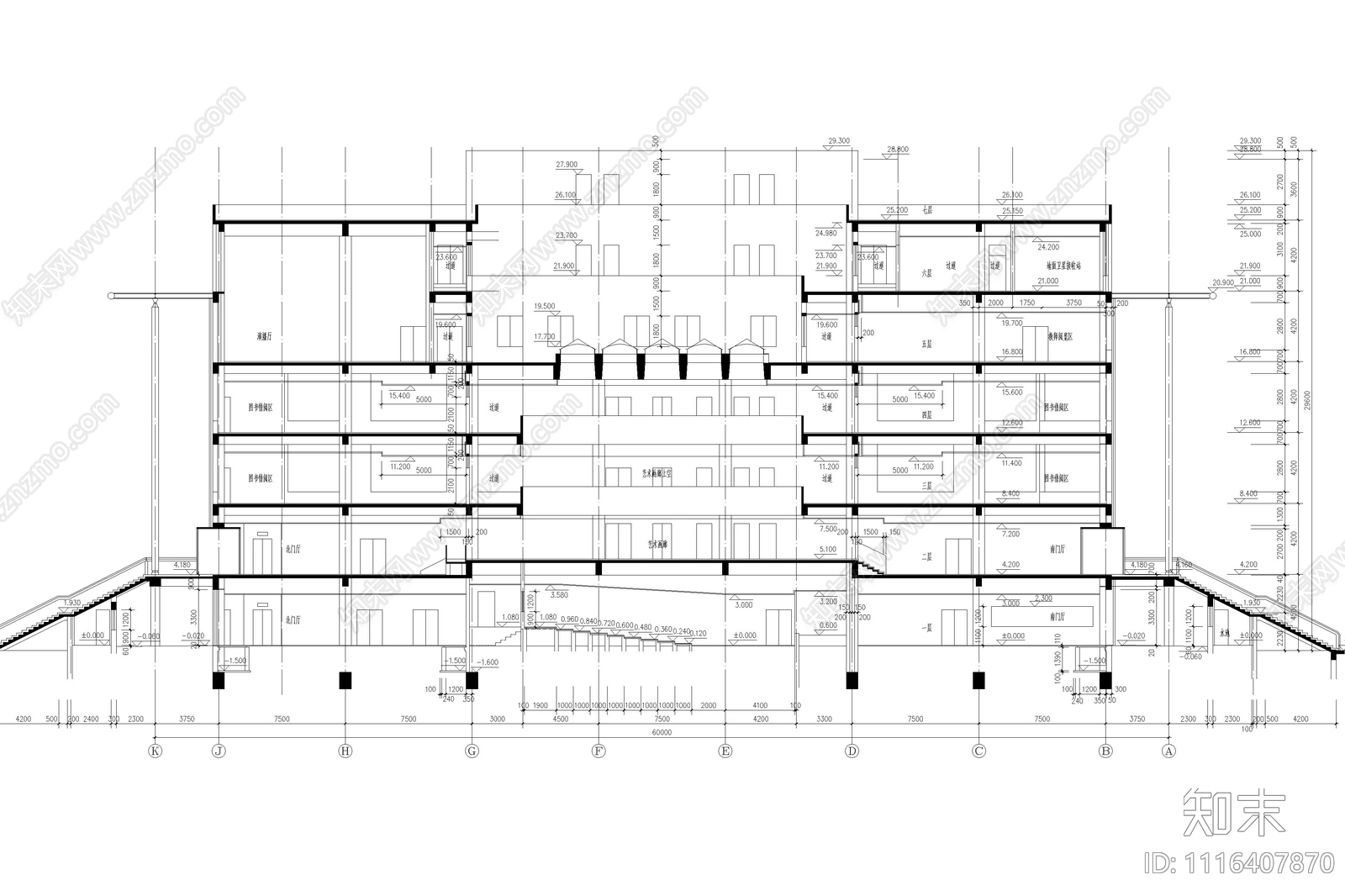 七层师范学院图书馆建筑设计图施工图施工图下载【ID:1116407870】