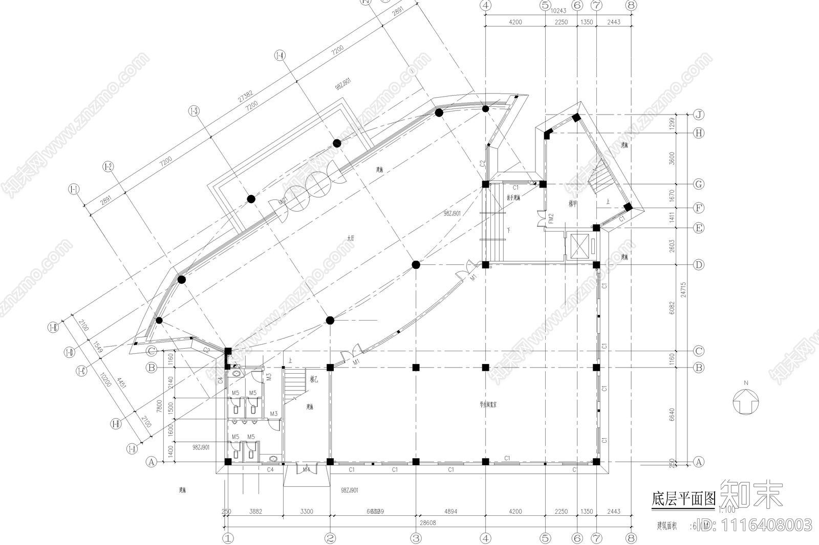 市图书馆方案平立面图cad施工图下载【ID:1116408003】