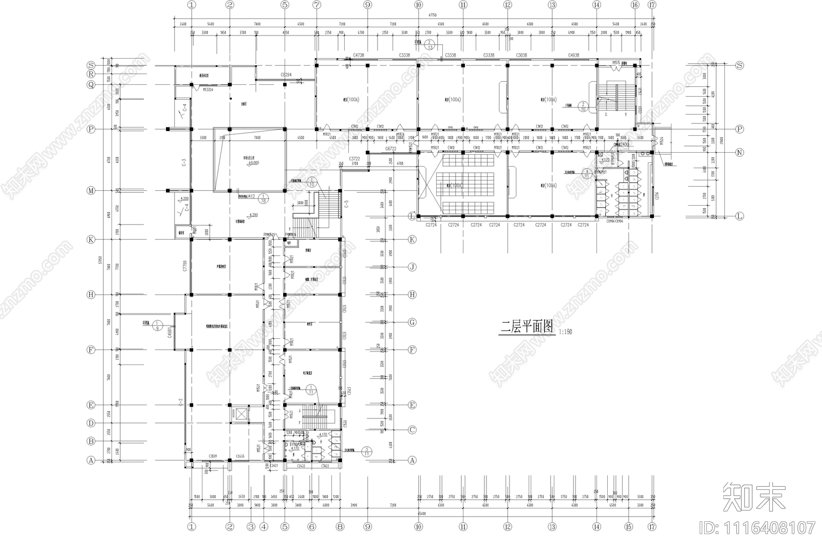 四层V型图书馆建筑设计图施工图施工图下载【ID:1116408107】