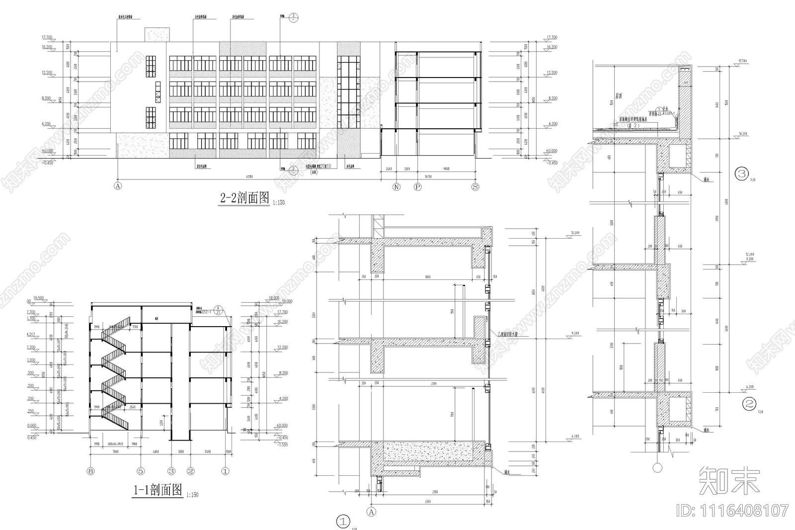 四层V型图书馆建筑设计图施工图施工图下载【ID:1116408107】