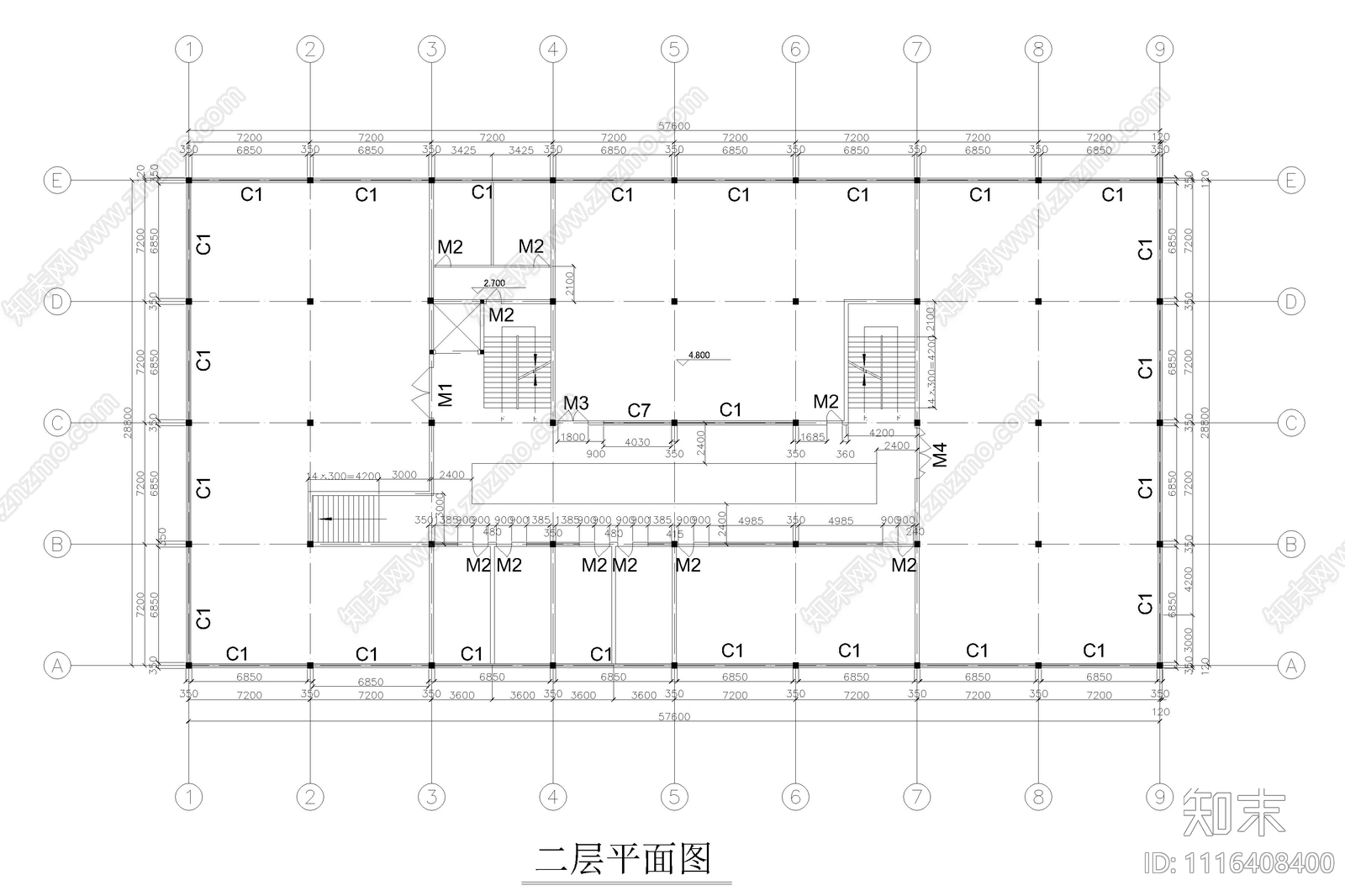 四层大学图书馆建筑设计图施工图cad施工图下载【ID:1116408400】