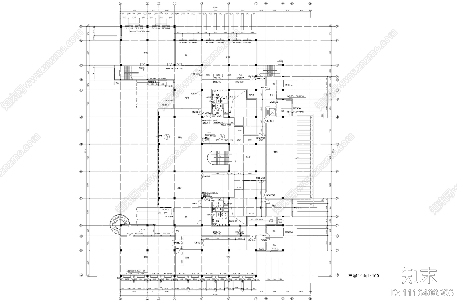 四层图书馆建筑设计施工图cad施工图下载【ID:1116408506】