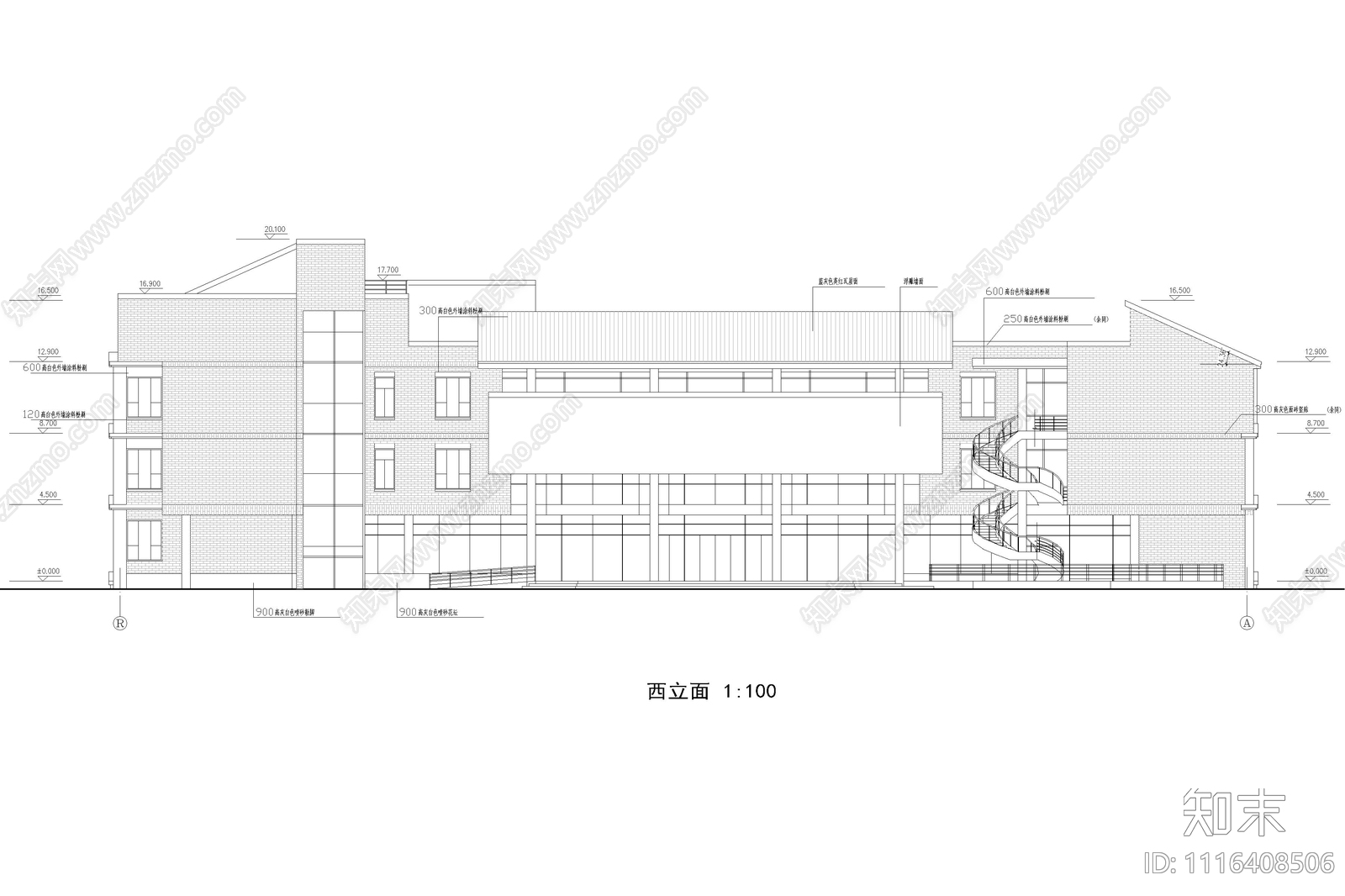 四层图书馆建筑设计施工图cad施工图下载【ID:1116408506】