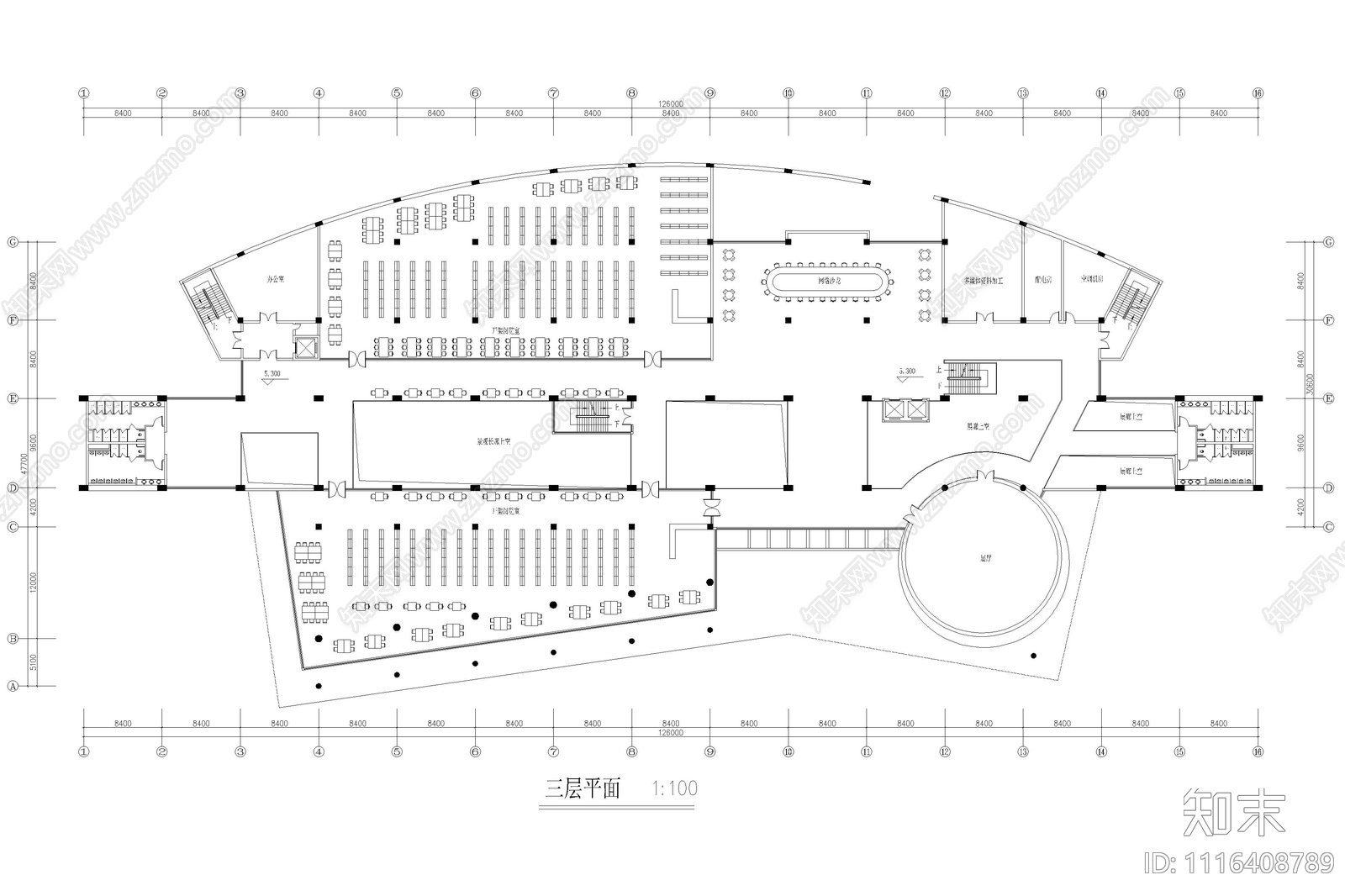 五层图书馆建筑方案设计施工图施工图下载【ID:1116408789】