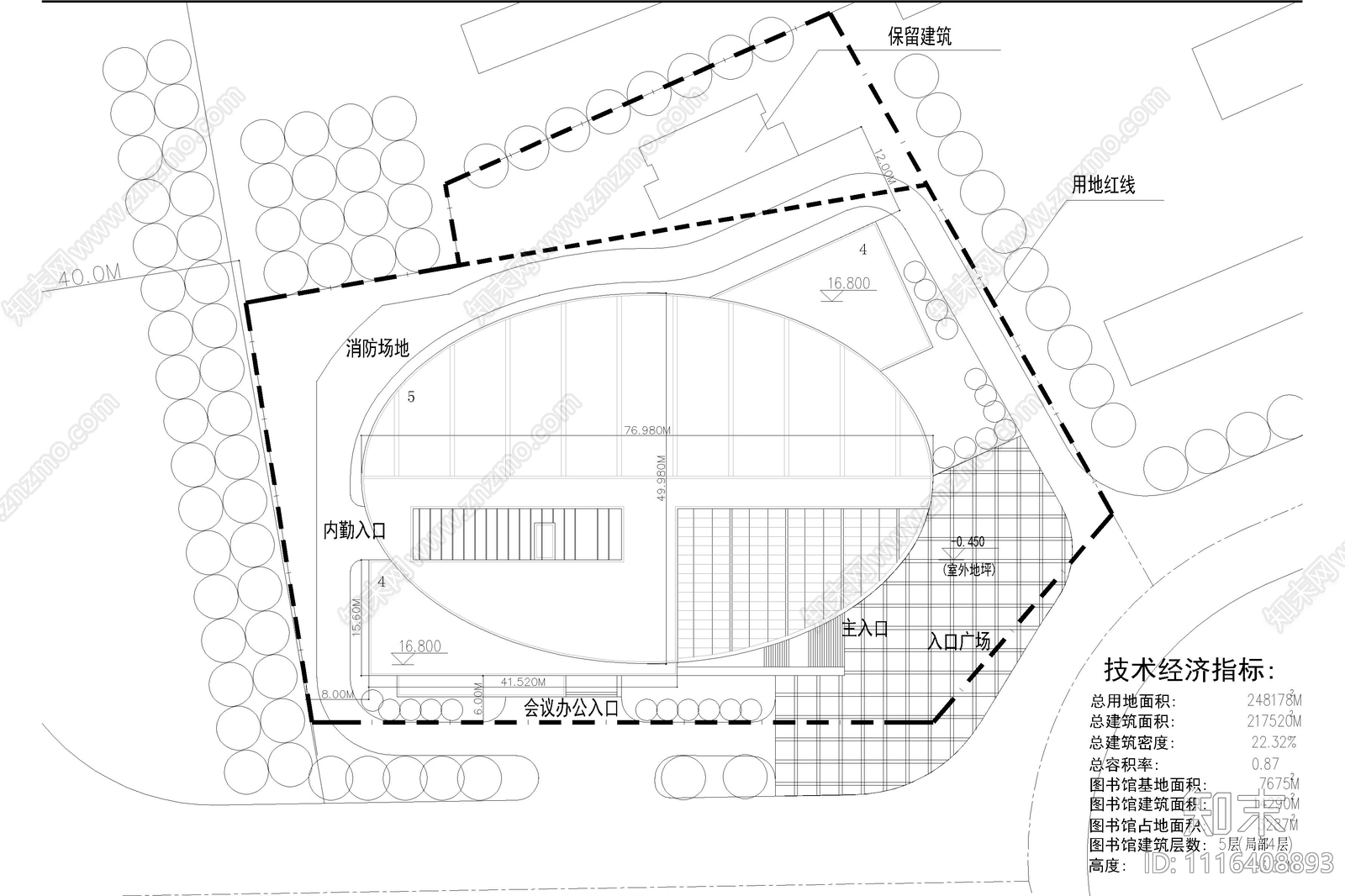 五层学校图书馆建筑设计平立面图施工图cad施工图下载【ID:1116408893】