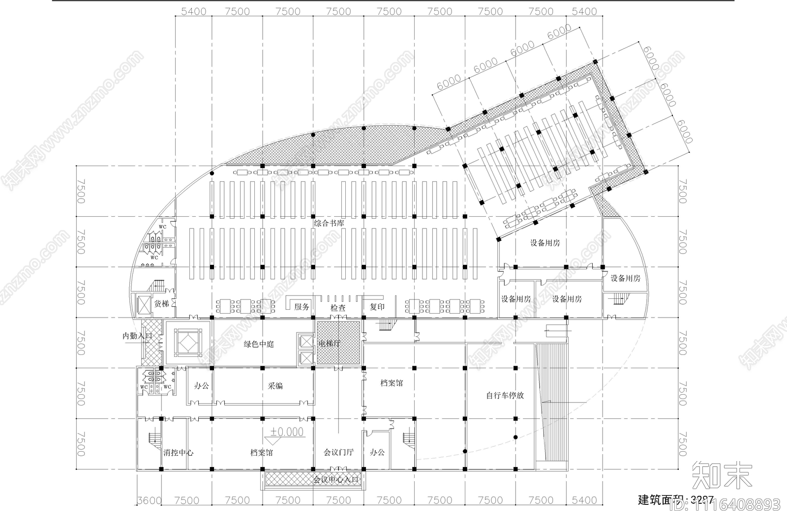五层学校图书馆建筑设计平立面图施工图cad施工图下载【ID:1116408893】