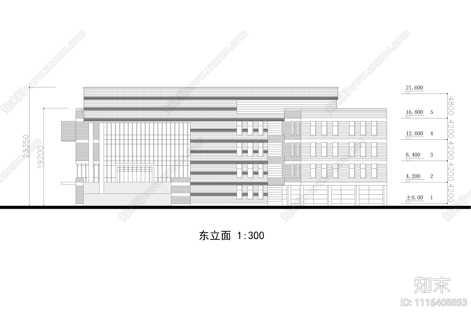 五层学校图书馆建筑设计平立面图施工图cad施工图下载【ID:1116408893】