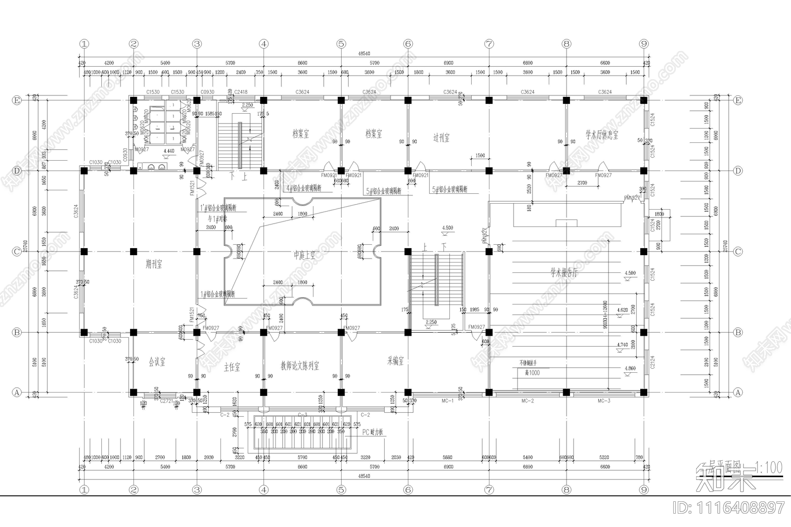 五层学校图书馆建筑施工图cad施工图下载【ID:1116408897】