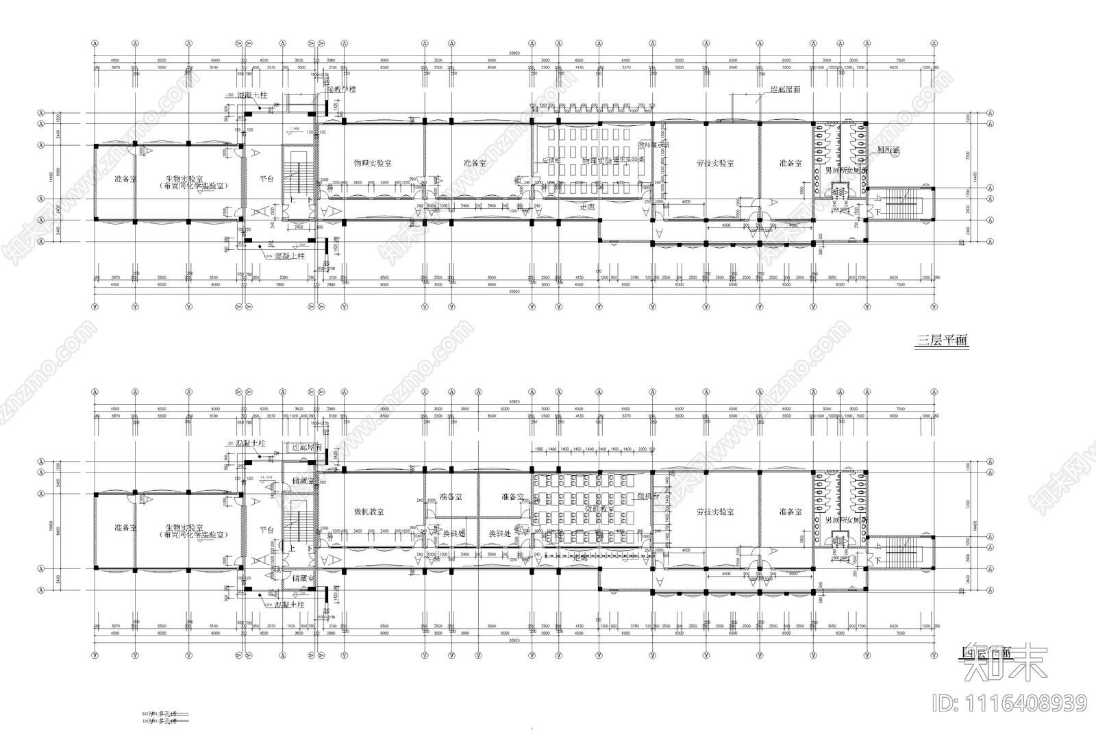 中学图书馆建筑平立面图施工图cad施工图下载【ID:1116408939】