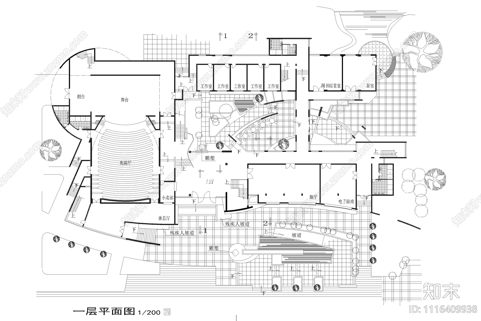 文化中心平面方案图施工图施工图下载【ID:1116409938】