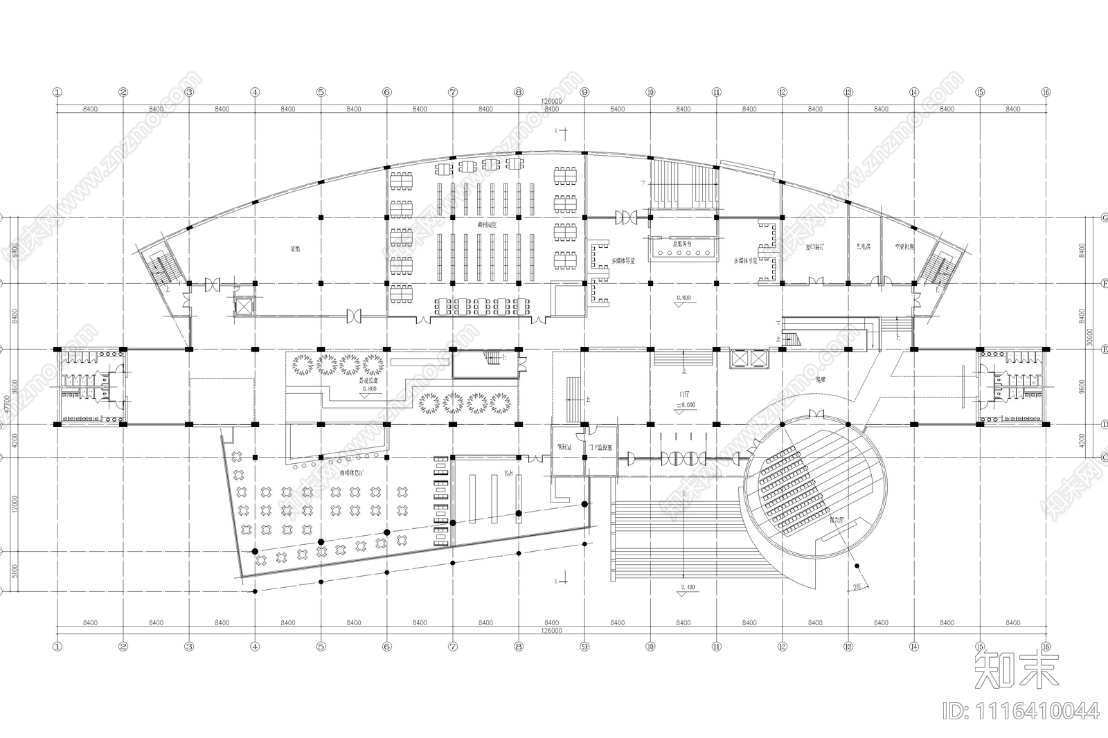 学校图书馆建筑平立面图施工图施工图下载【ID:1116410044】