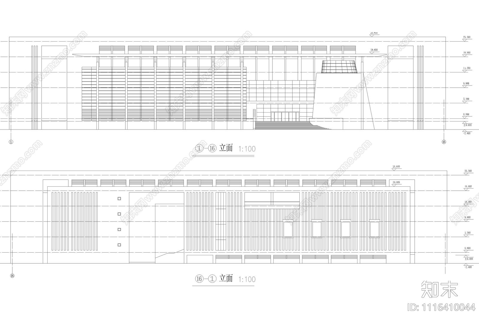 学校图书馆建筑平立面图施工图cad施工图下载【ID:1116410044】