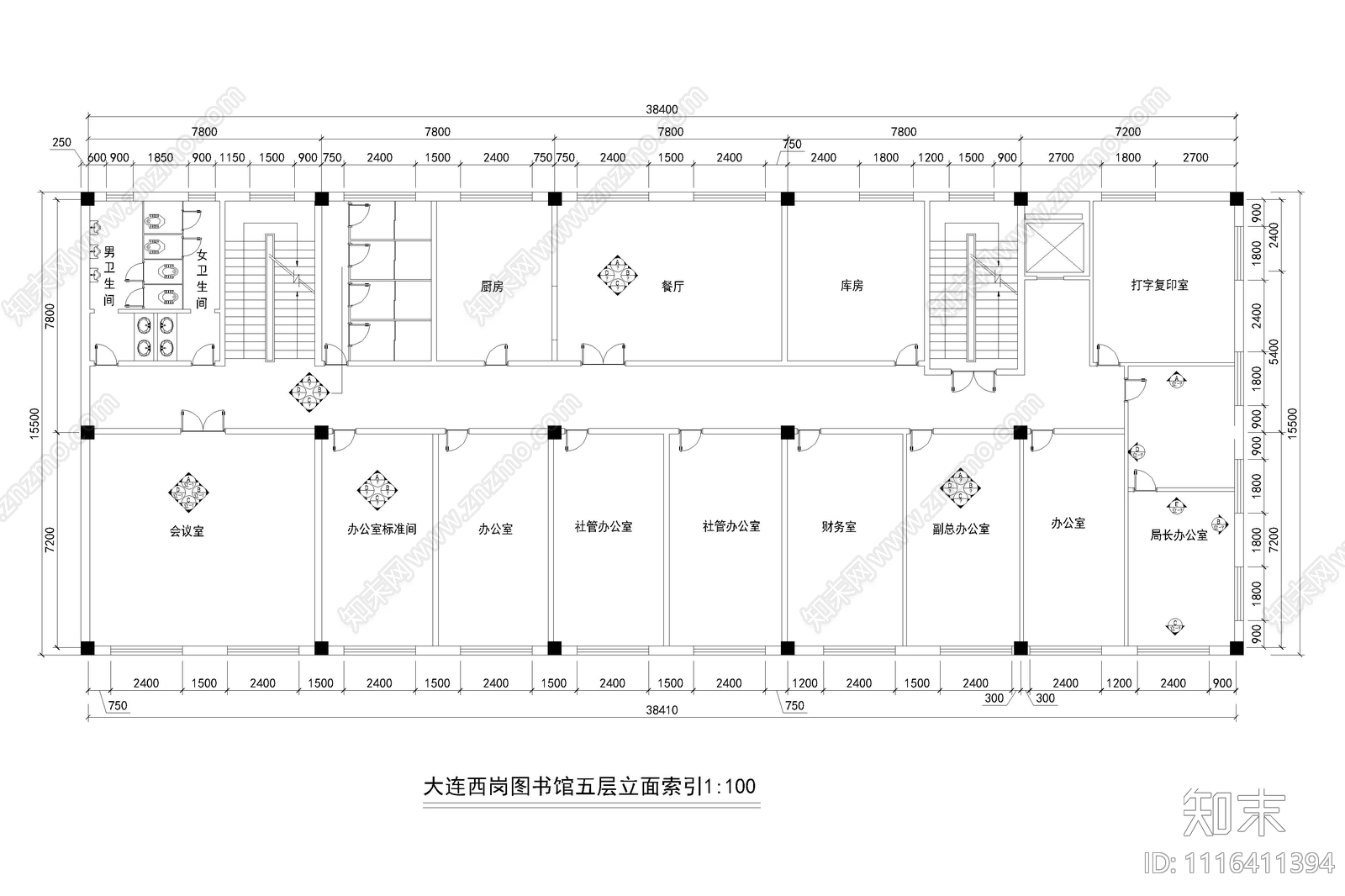图书馆室内装修施工图cad施工图下载【ID:1116411394】