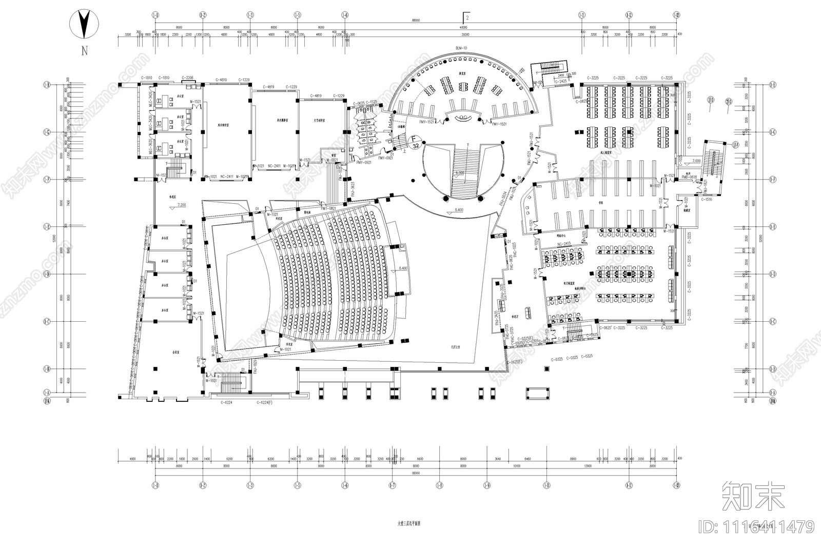 三层现代图书馆室内施工图施工图下载【ID:1116411479】