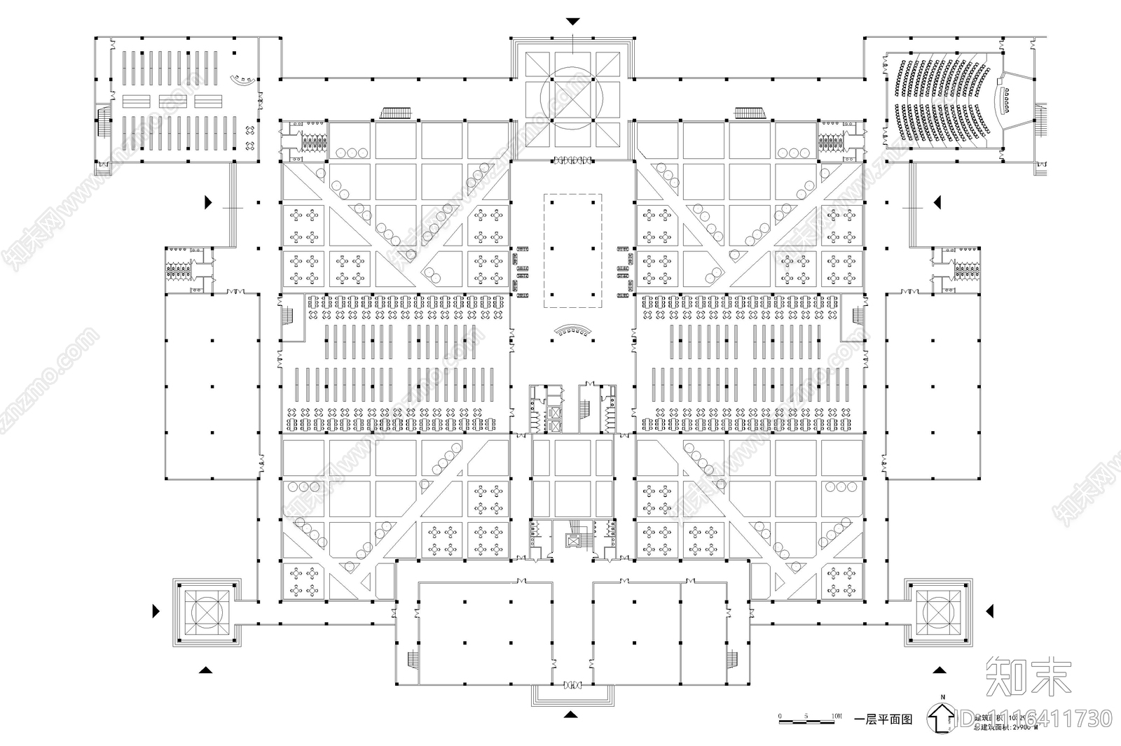 独栋图书馆平立面方案图施工图施工图下载【ID:1116411730】