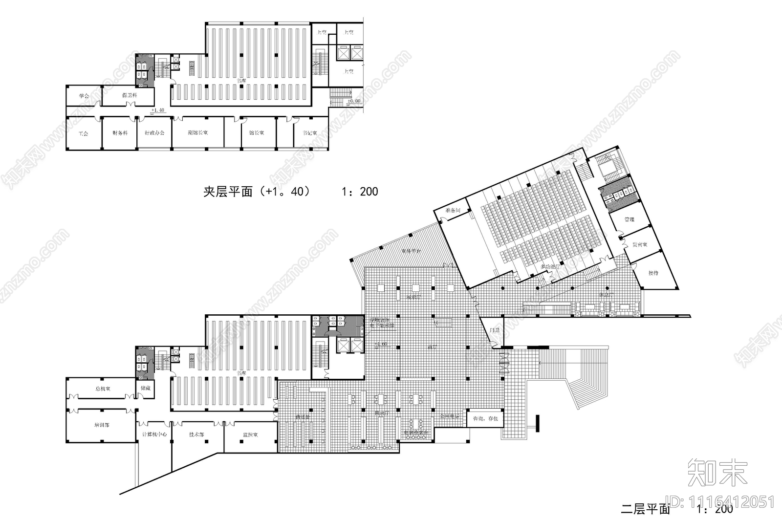 合肥图书馆平立面建筑图施工图cad施工图下载【ID:1116412051】